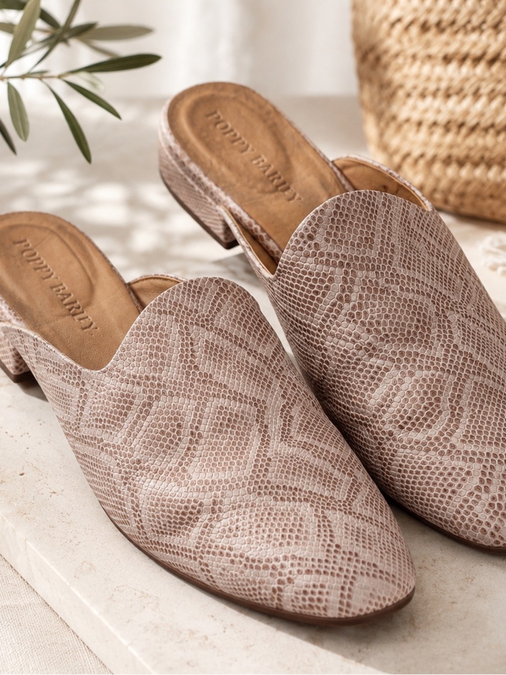 Poppy Barley Snakeskin Embossed Leather Mule Loafers Size 8